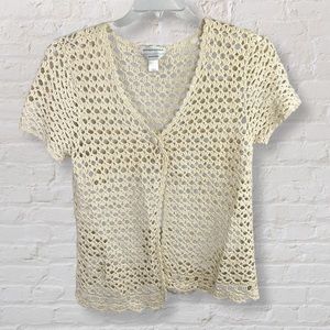 CHRISTOPHER & BANKS - Hand Crochet Blouse Top Short Sleeve Sweater - Size Large